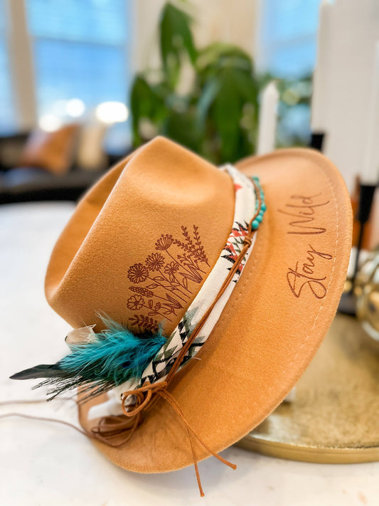 Wild Flower Burnt Hat Stay Wild Cowboy Hat Fedora