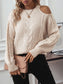 Cable Knit Round Neck Cold Shoulder Sweater
